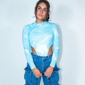 Walter Mitty High rise Bodysuit- XS- marble blue white streetwear‎ NWT
